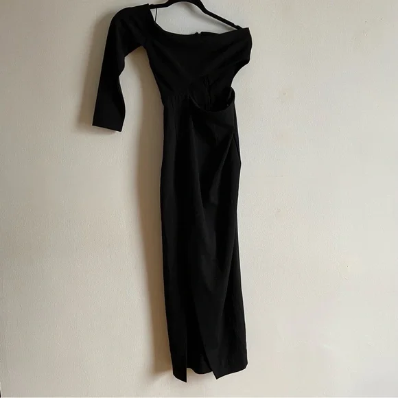 Solace London Black One Shoulder Cut Out Chic Midi Dress - Picture 2 of 11